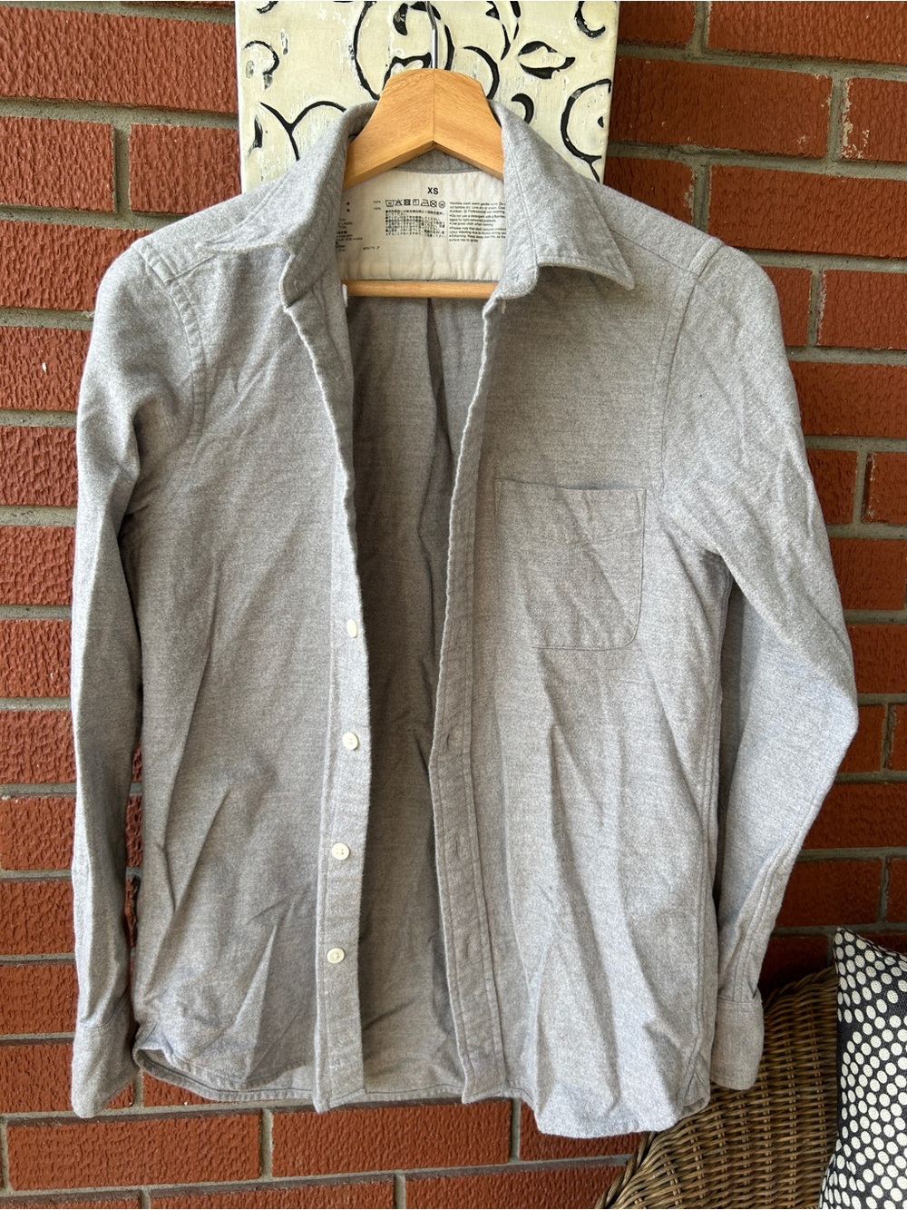 MUJI 100% Cotton Grey Men’s Flannel Button Down Shirt - Picture 2 of 7